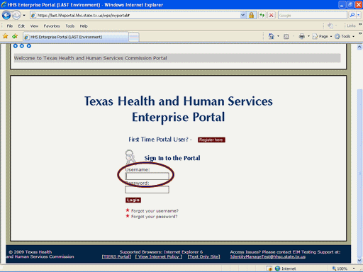 Screenshot of Enterprise Portal Login page